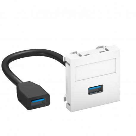 Prise USB 2.0 / 3.0, 1 module, sortie droite, avec câble de raccordement blanc pur; RAL 9010