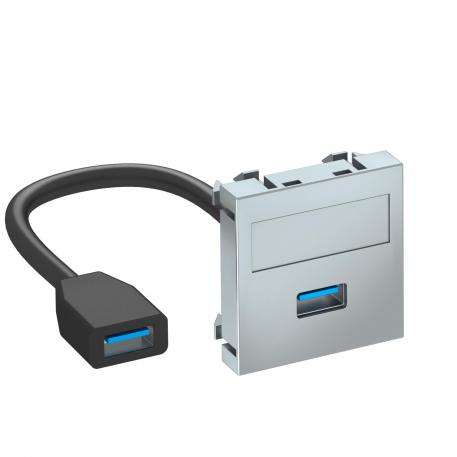Prise USB 2.0 / 3.0, 1 module, sortie droite, avec câble de raccordement alu peint