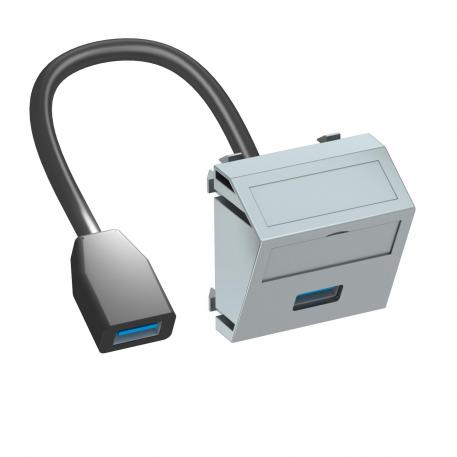 Prise USB 2.0 / 3.0, 1 module, sortie oblique, avec câble de raccordement alu peint