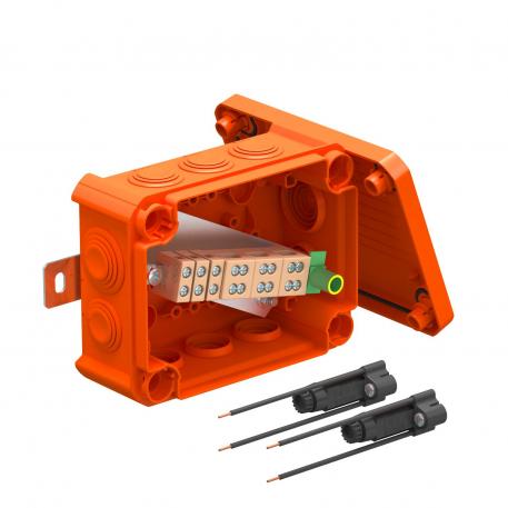 FireBox T100 avec embouts à gradins, 2 porte-fusibles 136x102x57 | 10 | IP66 | 8 x M25 2 x M32 | orangé pastel ; RAL 2003